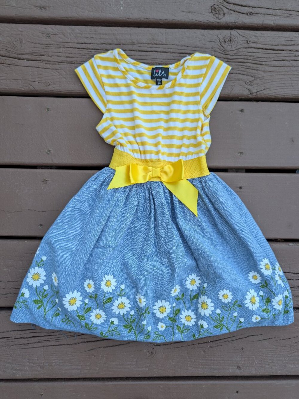 Lilt Striped Yellow and Daisy Flower Print Girl's Dress Size XS 4/5